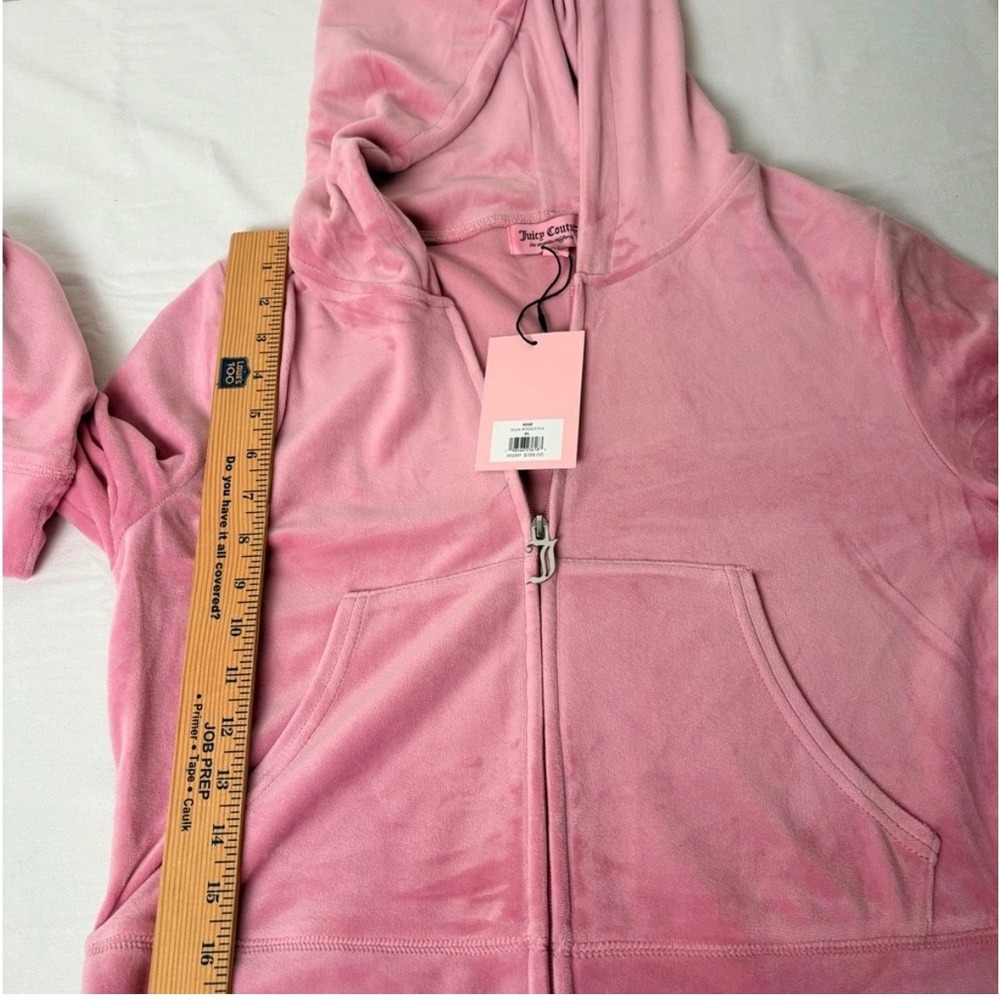 Juicy Couture Pink rose Velour Tracksuit Set Rhinestone Logo Hoodie Pants XL NEW - Picture 6 of 13